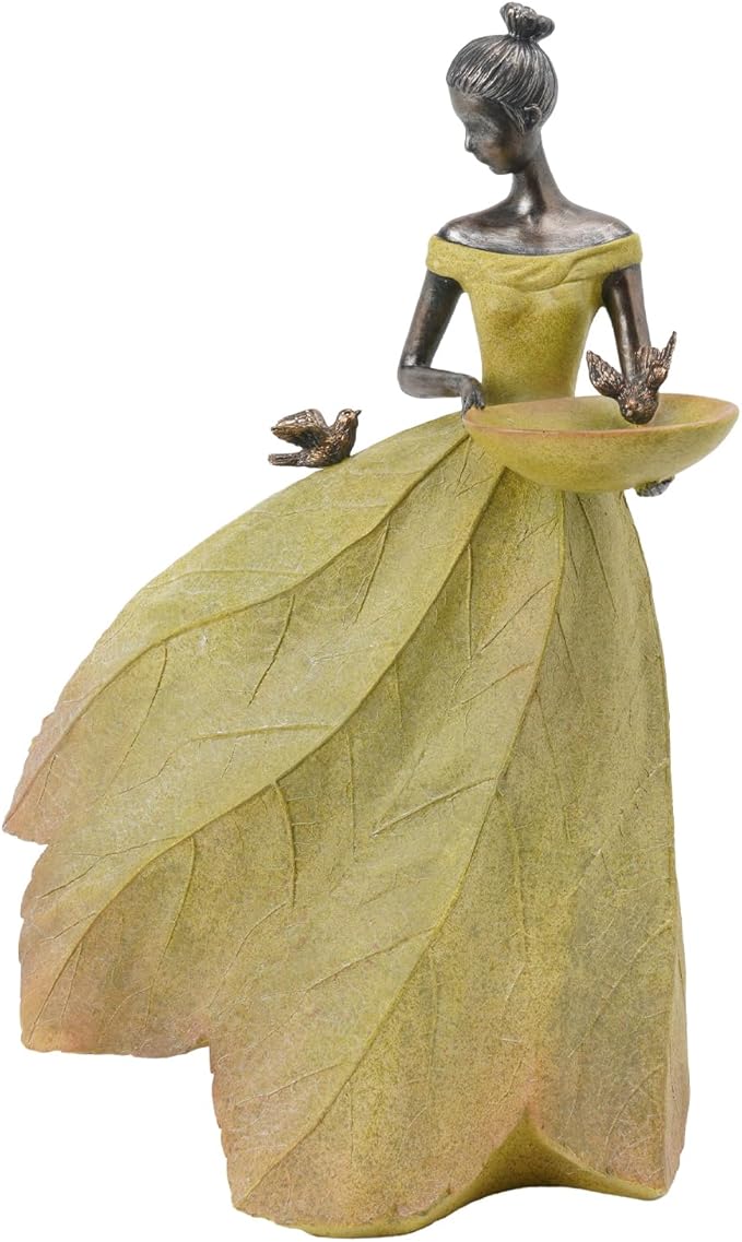 DiliComing Large Garden Fairy Statue Bird Feeder & Bird Bath - 23-Inch Resin Outdoor Yard Decor Angel Statue, Decorative Girl Sculpture for Garden, Lawn, Patio Yellow