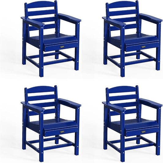 VINGLI Outdoor Dining Chairs Set of 4, HDPE Patio Chairs All-Weather Durable Garden Seating for Poolside, Deck, Porch (Navy Blue, 4 PCS)