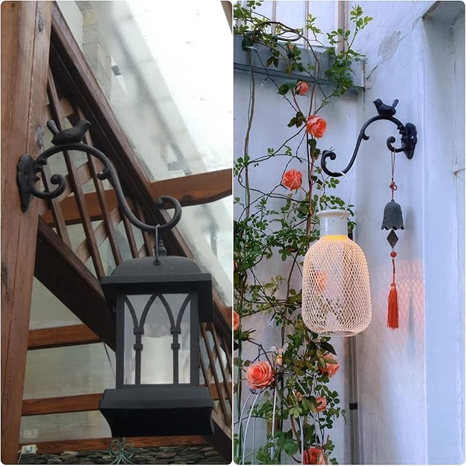 Wrought Iron Plant Hangers 10" Deep Hanging Plant Hook Outdoor/Indoor Plant Hanger Bracket Holder for Hanging Basket Plant Bird Feeder Latern Wind Chimes