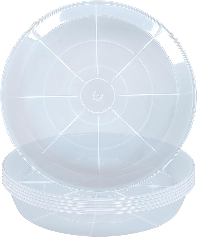 Clear Plant Saucer 6 Pack 4 6 7 8 10 12 14 16 inch, Heavy Duty Plastic Plant Tray Saucers for Indoors Outdoors, Plant Drainage Tray, Flower Planter Water Drip Trays for Pot (6", Clear)