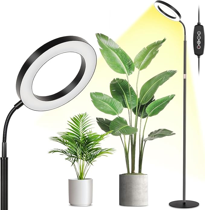 LBW Grow Lights for Indoor Plants with Stand Full Spectrum, Floor Plant Lights for Indoor Growing, 108 LEDs Standing Plant Lamp, 4/8/12H Auto Timer, 6 Brightness,68inchs Height Adjustable,7.8 Diameter