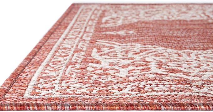 Unique Loom Outdoor Traditional Collection Area Rug - Antique (7' 10" x 10' Rectangle Rust Red/Ivory)