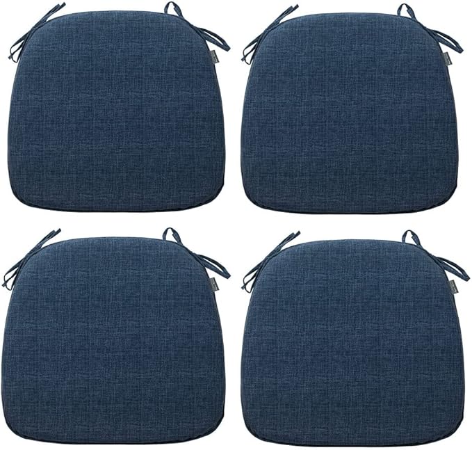 Magpie Fabrics Outdoor/Indoor 17"x16"x2" Chair Cushions with Ties Set of 4, Waterproof All Weather U-Shape Seat Pads Decoration for Patio Garden Furniture Home Office (Navy Blue Textured)