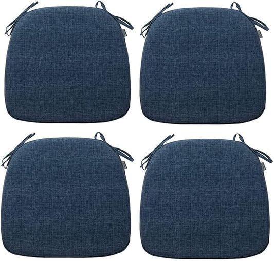 Magpie Fabrics Outdoor/Indoor 17"x16"x2" Chair Cushions with Ties Set of 4, Waterproof All Weather U-Shape Seat Pads Decoration for Patio Garden Furniture Home Office (Navy Blue Textured)