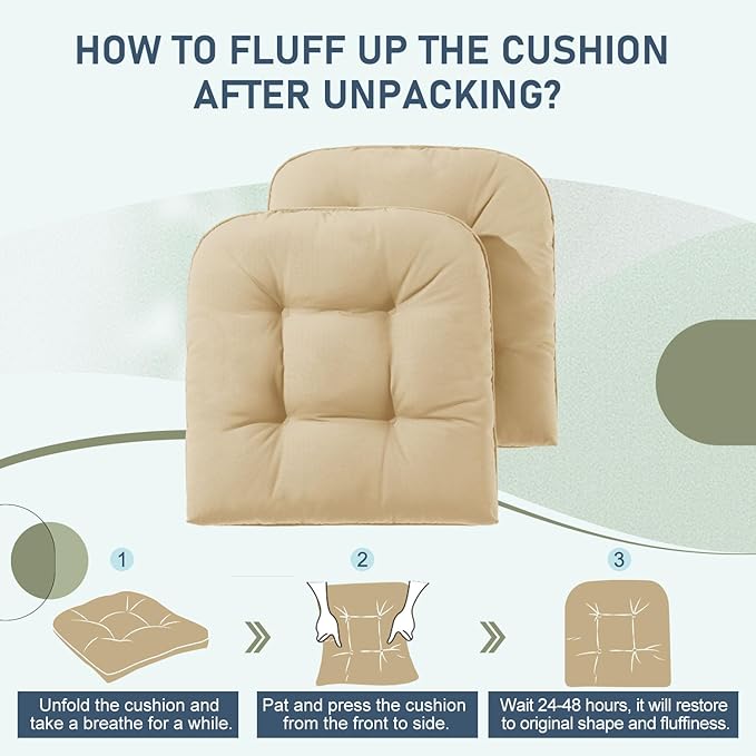 downluxe Outdoor Chair Cushions Set of 4 for Patio Furniture, Waterproof Tufted Overstuffed Patio Furniture Cushions, Thick Outdoor Seat Cushion, 19" X 19" X 5", Khaki