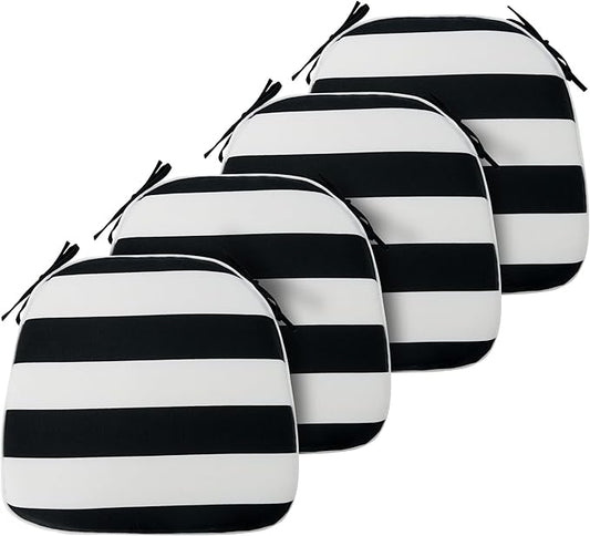 FUNHOME 17"x16"x2" Outdoor Chair Cushions Set of 4, Water Resistant Patio Chair Pads with Ties, Seat Cushions for Home Garden Furniture Decoration-Black White Stripe