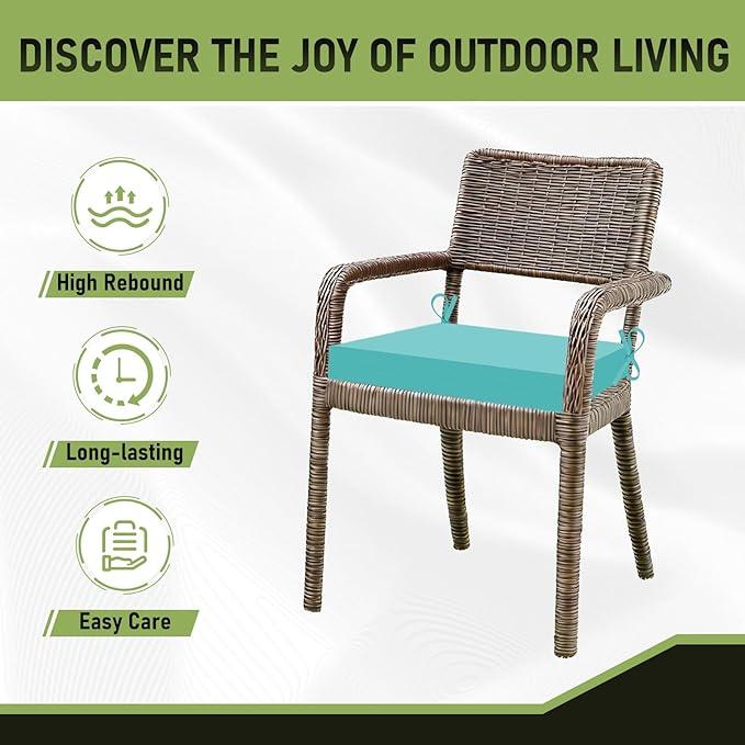 Basic Beyond Outdoor Chair Cushions Set of 4, Square Corner Outdoor Cushions for Patio Furniture, Water Resistant Patio Chair Cushions with 2 Ties, 18.5x16x3, Teal