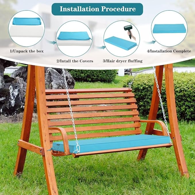 Outdoor Bench Cushions 45 x 18 Inch Thick Waterproof Porch Swing Cushions with Tie Patio Furniture Chair Cushion Bench Pad Color Fastness Backyard Seat Pads Teal