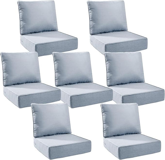 6" Thick Outdoor Cushions 24x24x6, 7-Set Deep Seat Patio Cushions with Removable Cover, Waterproof & Fade Resistant Replacement for Wicker Chair, Loveseat, Sofa - Baby Blue