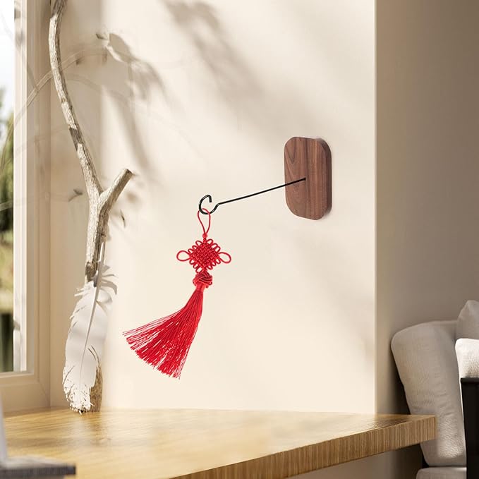 Totority Wall-Mounted Hanging Rack with Self-Adhesive Walnut Hook for Outdoor Wind Chimes and Planters, No-Drill Hanging Bracket for Garden and Balcony Décor