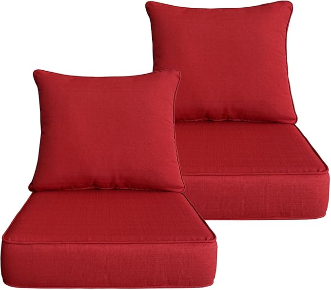 24x24 Inch Outdoor Deep Seat Cushions Set of 2,Thick High-Density Foam, Piped Edges & YKK Hidden Zipper,Water-Resistant UV-Resistant Polyester for Patio Furniture,Chili