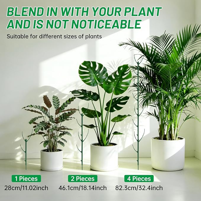 10 Pack Stackable Monstera Plant Support Stakes with 2 Rolls Velcro Ties & 20 Clips, Adjustable Plant Stakes for Indoor Plants, Plant Sticks Support Tall Pothos Climbing