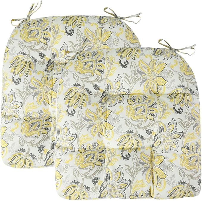FUNHOME Outdoor Chair Cushions 19 x19 Inch,Water Resistant Tufted Seat Cushions 19",Reversible,Weather Resistant,Rounded Back Wicker Chair Cushion for Patio Garden Furniture(Yellow Flower)