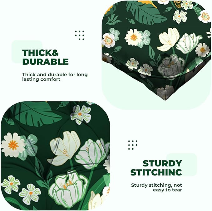 Wicker Chair Cushions, Waterproof Outdoor Loveseat Cushions for Patio Furniture, Tufted Wicker Furniture Cushions, 1 Loveseat and 2 U-Shaped Cushions (Green Floral)