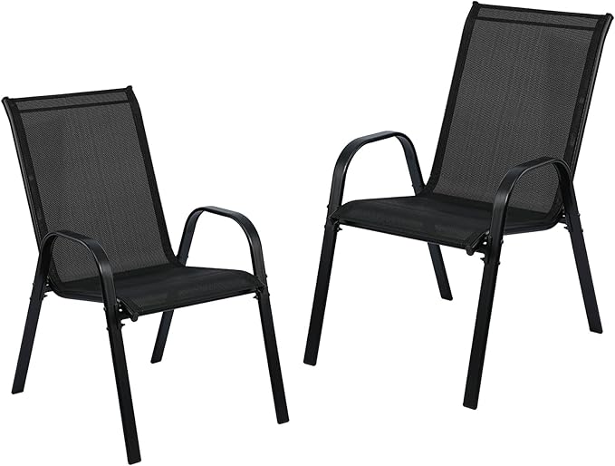 Stackable Outdoor Patio Dining Chairs with Backrest/Armrests for Lawn Garden Balcony Deck Camping-Set of 2 Or 4 (2, Black)