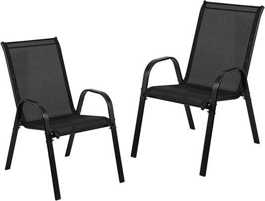 Stackable Outdoor Patio Dining Chairs with Backrest/Armrests for Lawn Garden Balcony Deck Camping-Set of 2 Or 4 (2, Black)