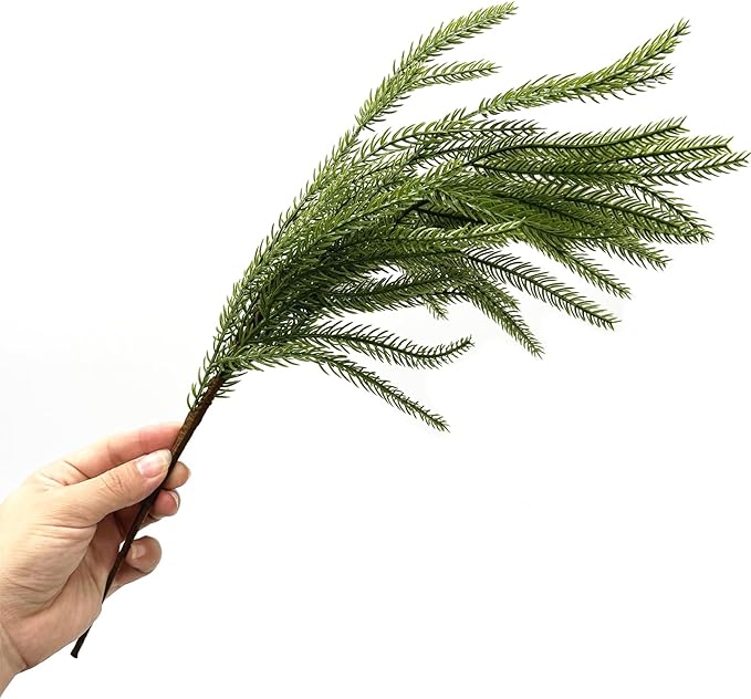 Artificial Norfolk Pine Branches Fake Greenery Realistic Plant Stems 18 Inch, Faux Pine Picks Real Touch Plastic Shrubs for Home Decor Vase Filler Indoor Outdoor Wreath DIY Christmas Decoration 4 Pack