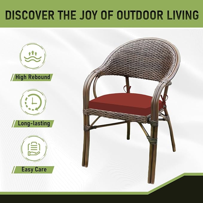 Basic Beyond Outdoor Chair Cushions Set of 4, Outdoor Cushions for Patio Furniture, Water Resistant Patio Chair Cushions with 2 Ties, 17x16x2, Brick Red