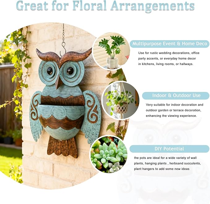 Metal Wall Planter Owl Wall Mounted Planters Small Flower Pot with Drainage for Indoor Outdoor Farmhouse Hanging Planter Succulent Plant Container Vertical Garden Yard Decor