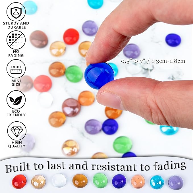 50PCS Mini Glass Gems,Blue Mancala Stones Flat Bottom Marble Beads for Home Decorative Art Craft Vase Filler(0.5"~0.7")