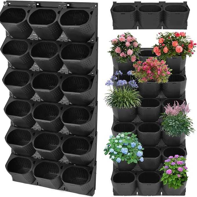 36 Pots Vertical Garden Planter Self Watering Vertical Wall Planter Wall-Mounted Stackable Hanging Planters for Indoor/Outdoor (Black)