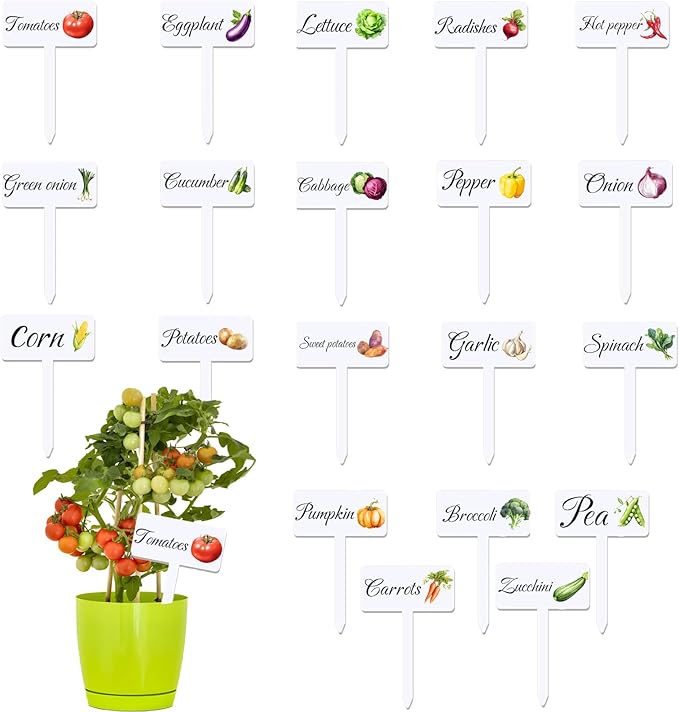 20pc Garden Signs - 20 Styles, Waterproof, Reusable Plant Stakes with Names for Vegetables and Indoor/Outdoor Decoration