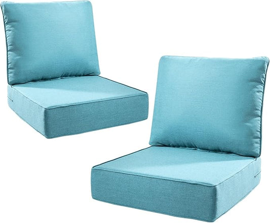 6" Thick Outdoor Cushions 22x24x6, 2-Set Deep Seat Patio Cushions with Removable Cover, Waterproof & Fade Resistant Replacement for Wicker Chair, Loveseat, Sofa - Teal