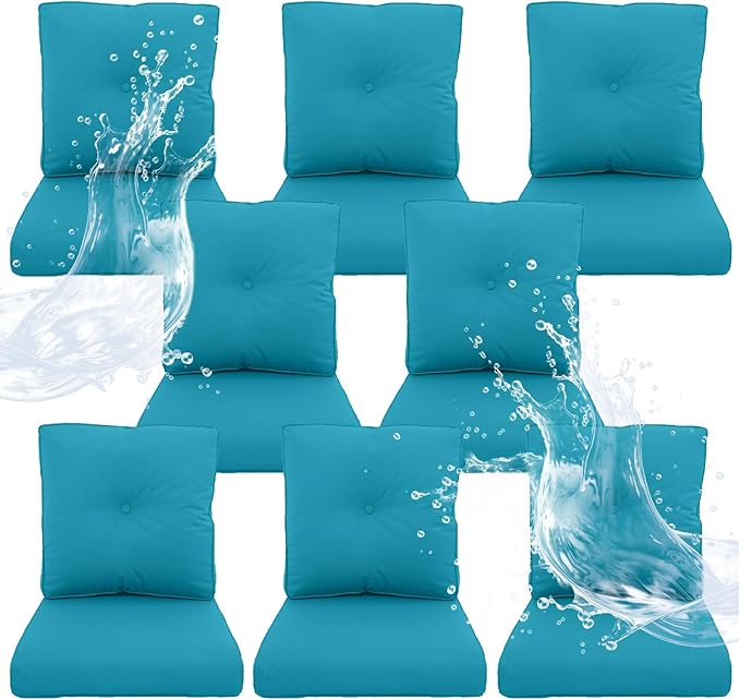 Outdoor Chair Cushions 8 Sets - 22*24" Patio Furniture Cushion with Removable Cover, 28D High Density Sponge Filling Outdoor Patio Cushion for Chair, Rocker, Sofa and Loveseat - Light Blue