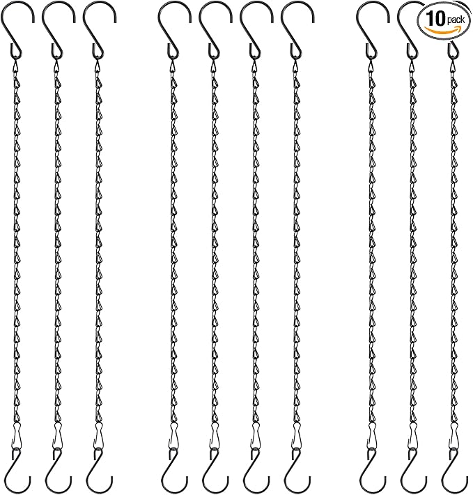 Chain for Hanging Plants, 24 Inch Black Plant Chains for Hanging Planter Baskets Kits with Hooks for Bird Feeder Wind Chime, Chains Perfect for Indoor Outdoor Decor (10 PCS)