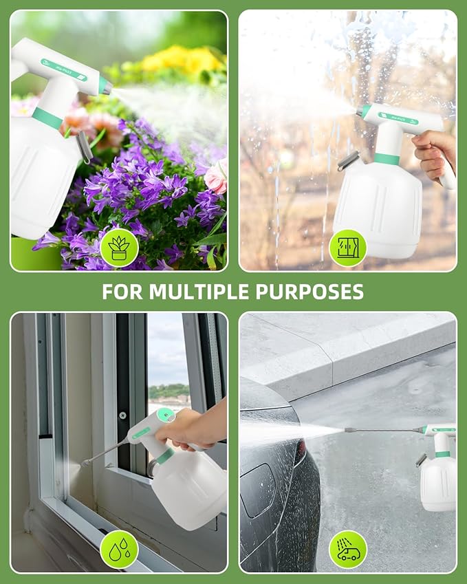 Uten Cordless Electric Sprayer - 2L Rechargeable Electric Spray Bottle, Power Display, Extended Nozzle for Hard-to-Reach Areas, Multi-Use for Cleaning, Watering, Disinfecting