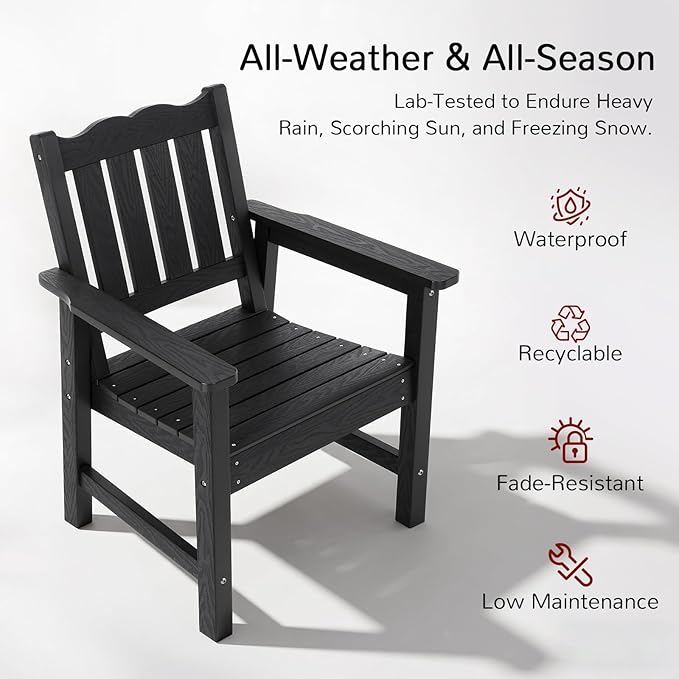 Stoog 3 Piece Patio Bistro Set, All-Weather Garden Chairs Set of 2 with Table, 400 lbs Support Garden Chair, Black