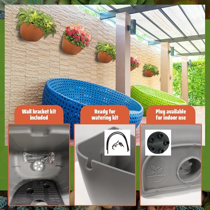 12 Inch Self-Watering Wall Planter for Indoor & Outdoor Use – Vertical Hanging Planter, BPA-Free, UV-Resistant – Perfect for Flowers, Herbs & Vegetables (Concrete Gray, Without Plug)