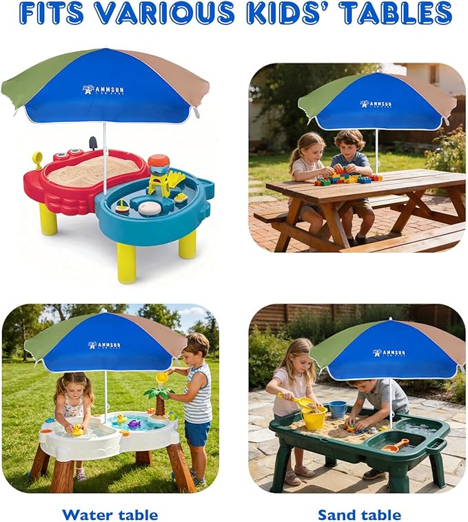 AMMSUN 5ft Seaside Beach Umbrella for Sand and Water Table - Kids Durable Umbrellas for children Beach Camping Garden Outdoor Play Shade