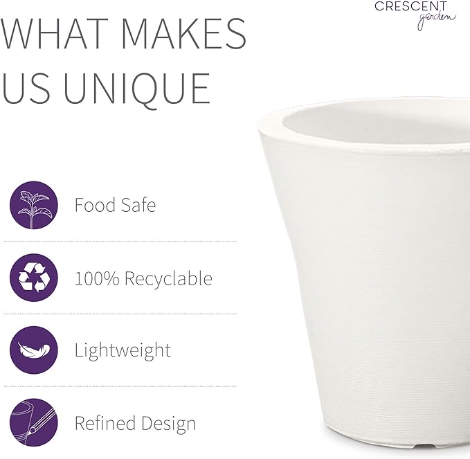 Crescent Garden Madison Planter– Weather-Resistant, Double Walled Indoor/Outdoor Plant Pot with Drain Hole – Large Plastic Plant Pot, 26" W (Cloud White)