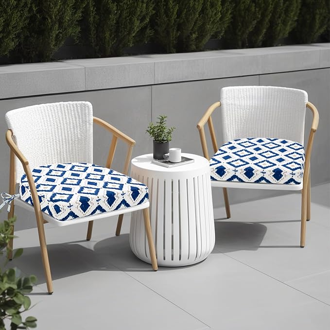 idee-home Outdoor Chair Cushions Set of 2, Thick 19" x 19" x 3" Outdoor Seat Cushions Patio Furniture Waterproof with Ties, Dining Pads