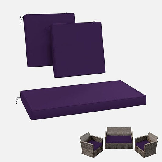 3 Pack Outdoor Replacement Cushions,36L x 18W x 3H,18L x 18W x 3H inch, High-Elastic Replacement Sponge for 4-Seater Water-Resistant Patio/Sofa with Removable Covers (Purple)