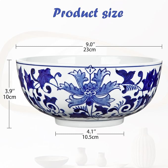 Hollyone Blue and White Vase Porcelain Planters 9 Inch Garden Bowl Modern Ceramic Pots Classic Chinese Floral Vase for Indoor Outdoor Succulents Bonsai Fairy Gardens Herbs