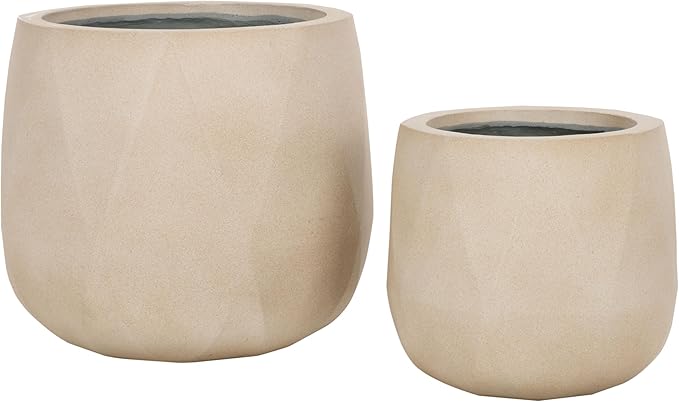 SAFAVIEH Outdoor Collection Kane Beige Cement Ficonstone Planter Pot Set of 2