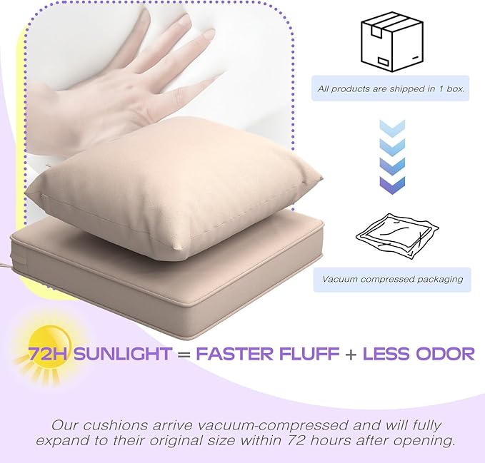 Outdoor Chair Cushions Set of 4, 24 x 24 Inch Patio Chair Cushions with Splash-Proof Covers, Outdoor Cushions for Patio Furniture, Khaki