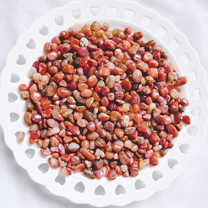 IMALY Red Agate Tumbled Chips Stone Polished Crushed Healing Crystal Quartz Pieces Irregular Shaped Stones for Home Decorative Stones Vases Plants Succulents 0.5lb