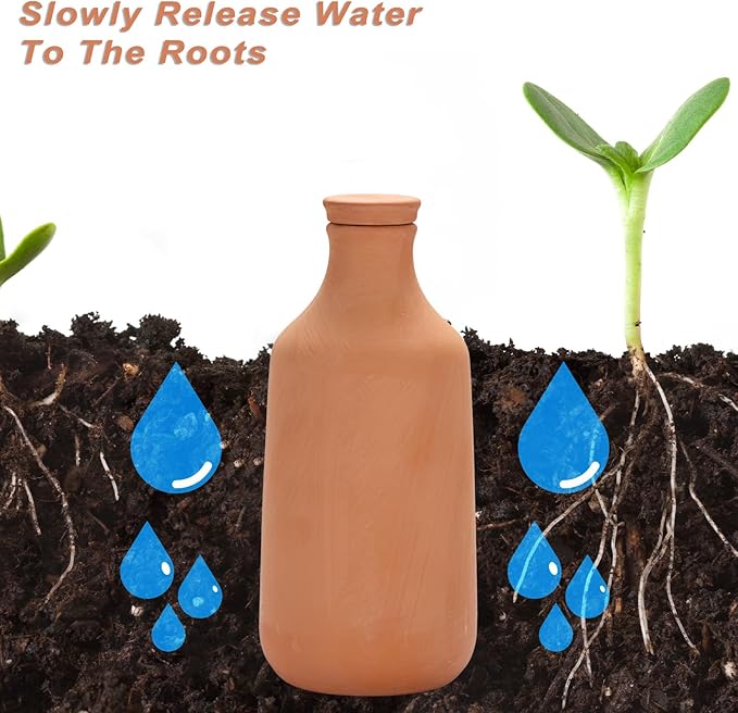 JUXYES 3 Pack Terracotta Self Watering Planter Insert, 25.3oz Plant Watering Globes with Lid, Terra Cotta Plant Waterer Spikes, Vacation Self Watering Devices for Indoor and Outdoor Potted Plant