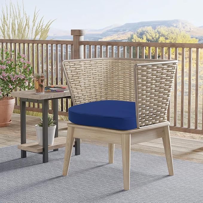 idee-home Outdoor Chair Cushions Set of 2, 19" x 19" x 3" Thick D-Shaped Patio Furniture Outdoor Seat Cushions Waterproof with Ties, Dining Pads