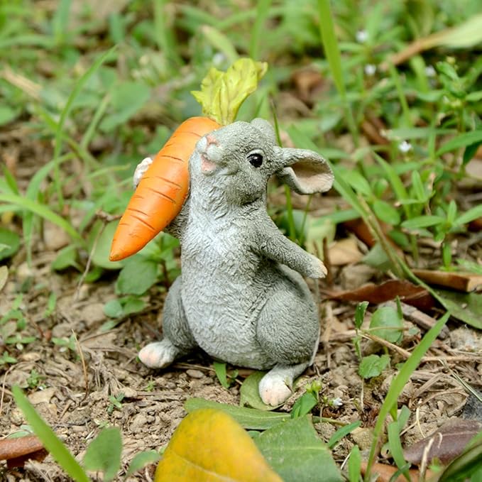 Top Collection Miniature Fairy Garden and Terrarium Rabbit Holding Carrot Statue