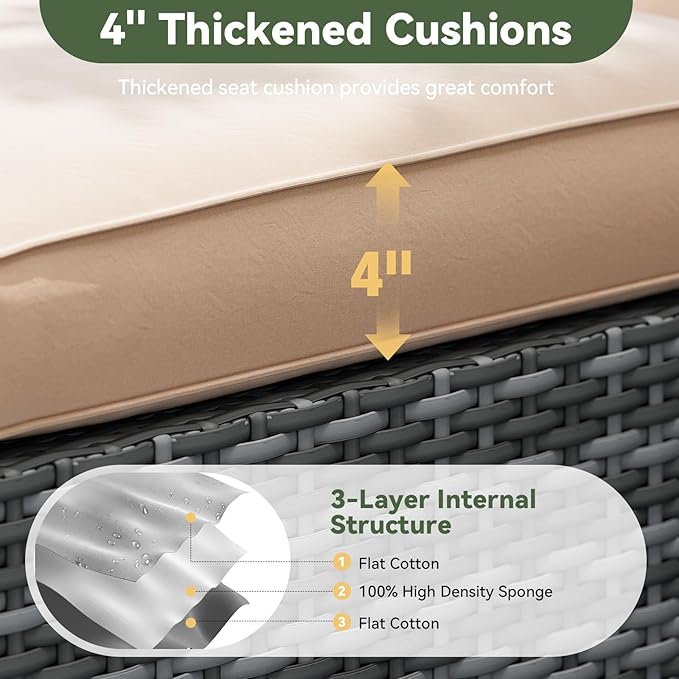 Aoxun Replacement Cushions for Outdoor Furniture, 9-Piece Outdoor Cushions for Patio Furniture, Deep Seat, Splash-Proof & Fade Resistant Couch Cushion for 4-Seat Patio Conversation Sets, Beige