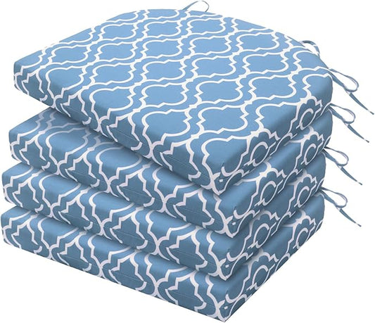 HARBOREST Outdoor Chair Cushions Set of 4, Water Resistant Patio Chair Cushions with Ties, Outdoor Seat Cushions for Patio Furniture, 17"x16"x2", Blue Geometry