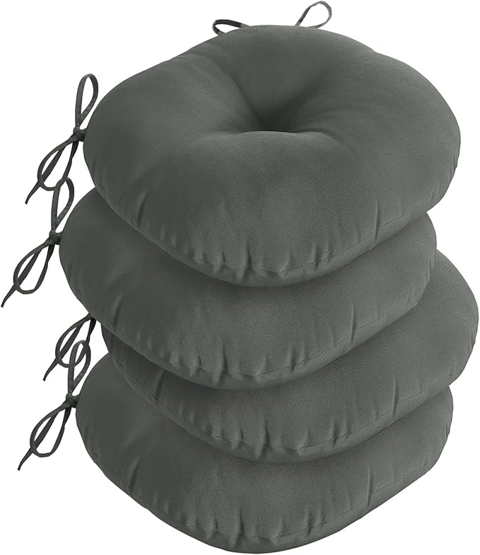 downluxe Bistro Chair Cushions for Patio Furniture, Water-Resistant Round Outdoor Chair Cushions Set of 4 with Non-Slip Ties, 15" x 15", Dark Grey