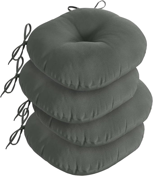 downluxe Bistro Chair Cushions for Patio Furniture, Water-Resistant Round Outdoor Chair Cushions Set of 4 with Non-Slip Ties, 15" x 15", Dark Grey