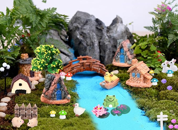 108 Pieces Miniatures Fairy Garden Accessories Outdoor, Fairy Garden Kit, Miniature Figurines, Fairy Garden Accessories, DIY Micro Landscape Ornaments for Potted Plant Bonsai Terrarium Decor