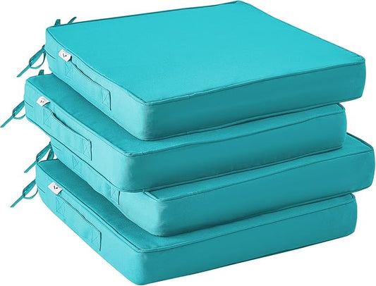 Outdoor Chair Cushions Set of 4,Waterproof Outdoor Seat Cushions for Patio Furniture,Patio Chair Cushion with Handle and Ties, Square Out Door Chair Pads,17" x 16" x 2", Teal