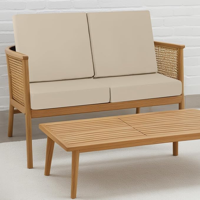 idee-home Outdoor Chair Cushions Set of 2, Waterproof Outdoor Seat Cushions for Patio Furniture, Outside Replacement Chair Pad with Ties for Lawn Deck Porch, 19 x 19 Beige